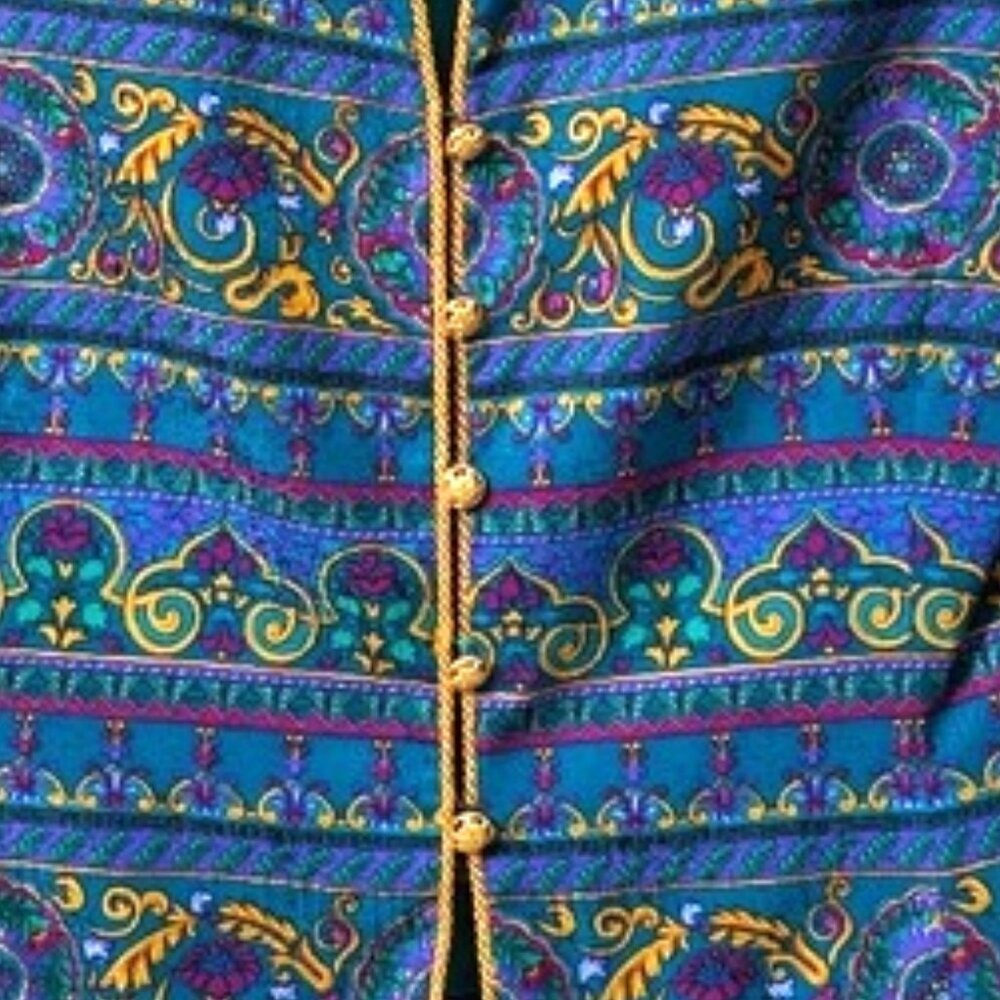 NWOT Vintage Adrianna Papell 100% Silk Colorful Baroque Boxy Cropped Blazer 12 - Picture 3 of 5